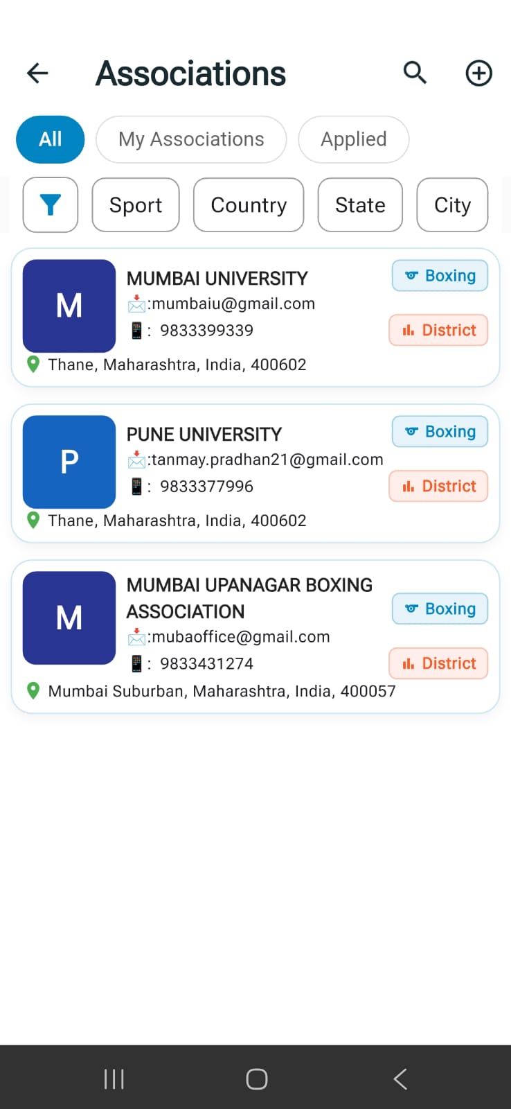 My Sports Card - Associations